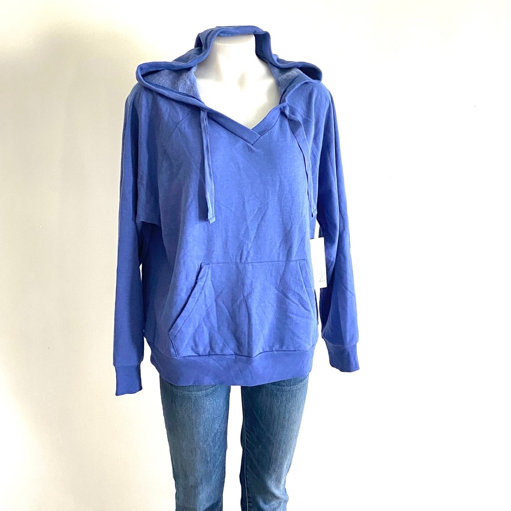 Z by Zella Women Blue Marine V-Neck Pullover Hoodie RK410703MI NWT size L - Picture 2 of 6